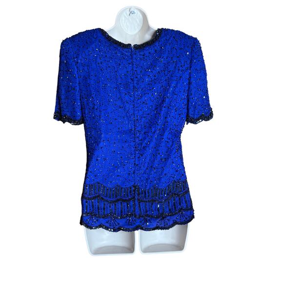 JMD New York Vintage Royal Blue Beaded Top Blouse M - Picture 3 of 7
